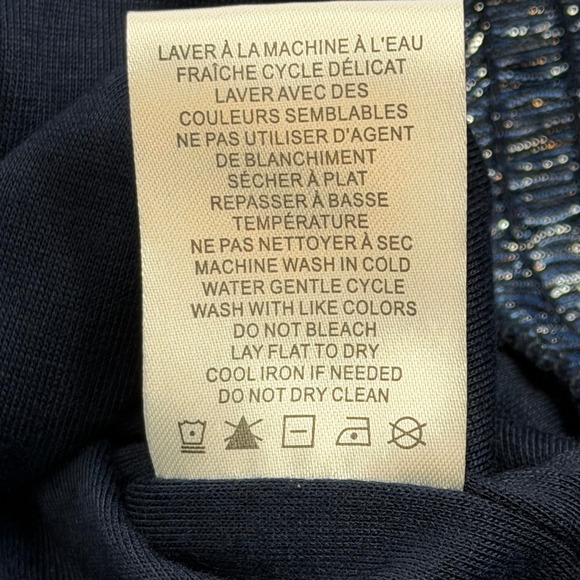 Joie Navy Blue Metallic Pleated Smocked High Neck Blouse Womens Large Party Glam - Picture 9 of 11